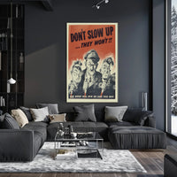 WWII Propaganda Cartoon: Boost Productivity with Vintage Style Poster