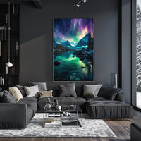Aurora Borealis Mountain Serenity Artistic Poster