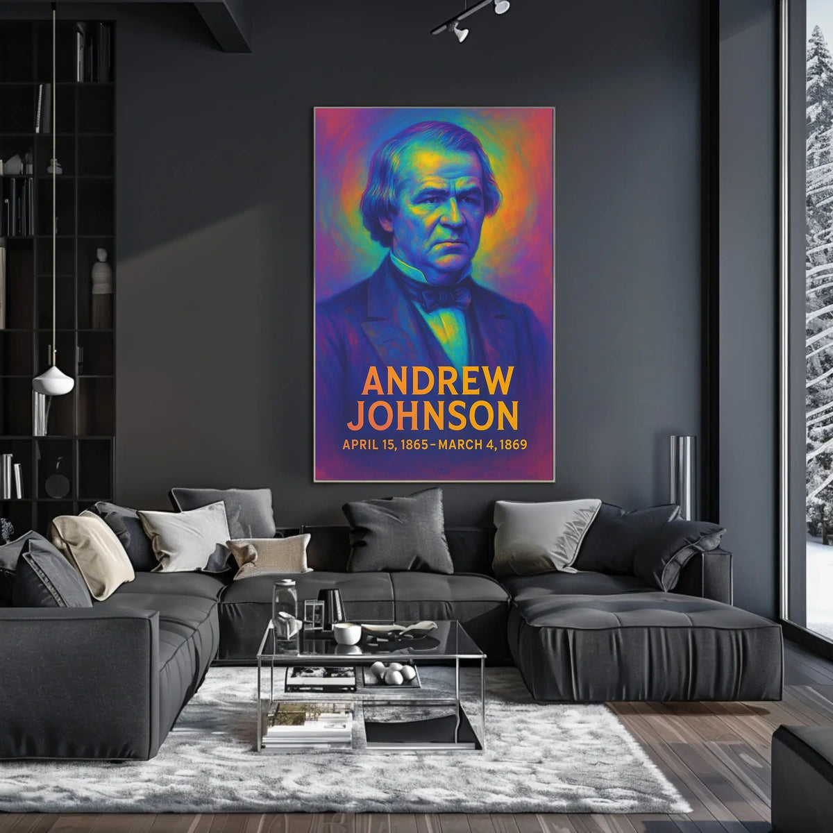 Andrew Johnson 17th President of the United States Neon Gradient Overlay Poster