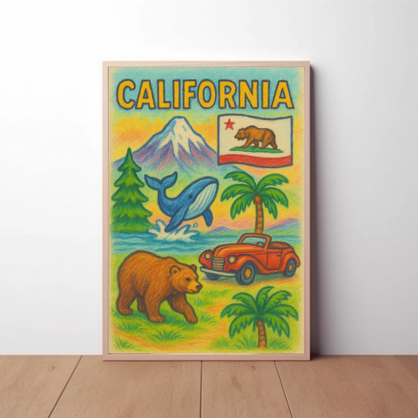 California Bear Whale Redwood Vintage Travel Poster