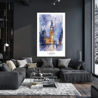 London Watercolor Cityscape: Big Ben & Parliament Travel Poster PosterGoat