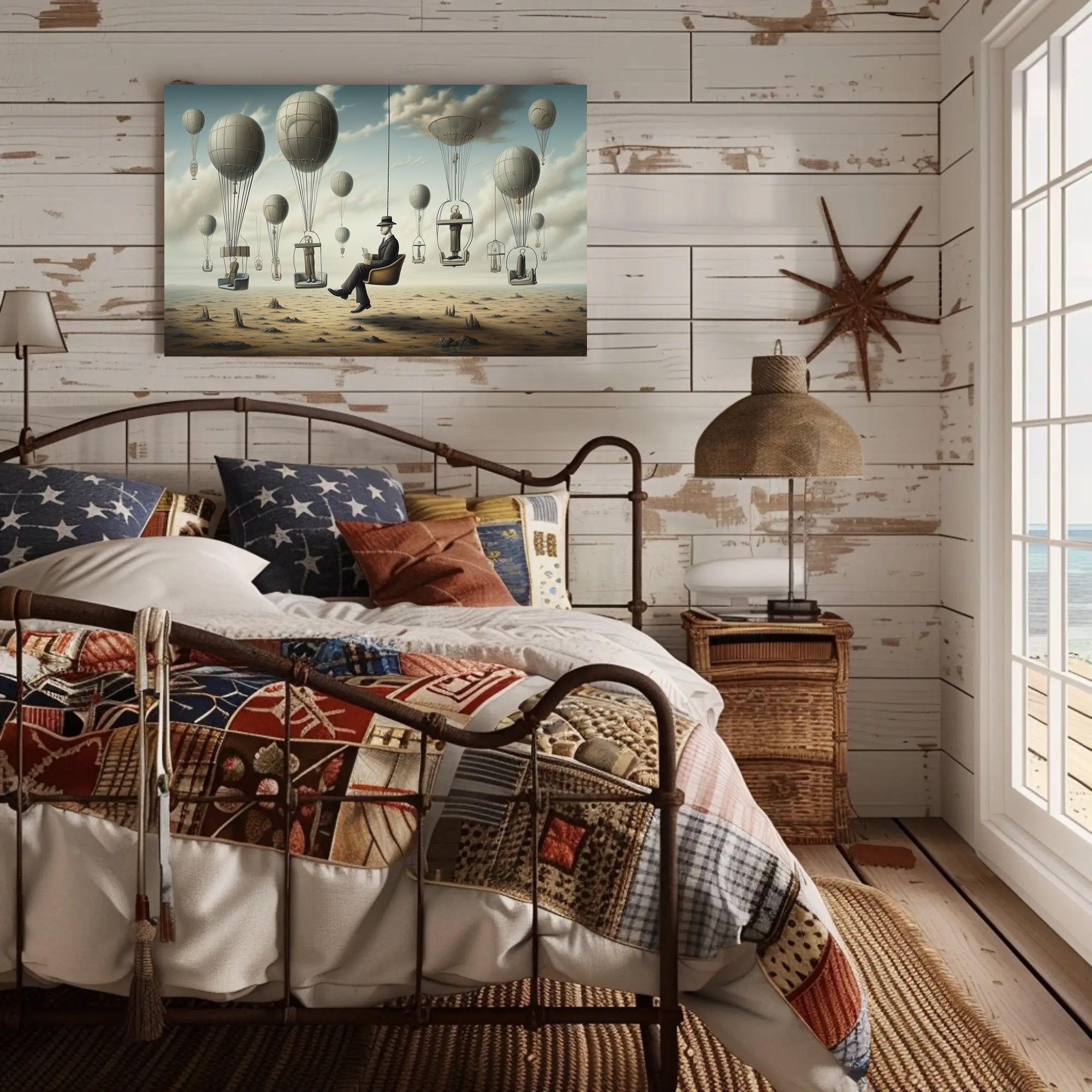 Surreal Hot Air Balloons on Desert Futuristic Sci-Fi Poster