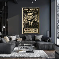 John F. Kennedy 35th President of the United States B & W Comic Sketch Poster