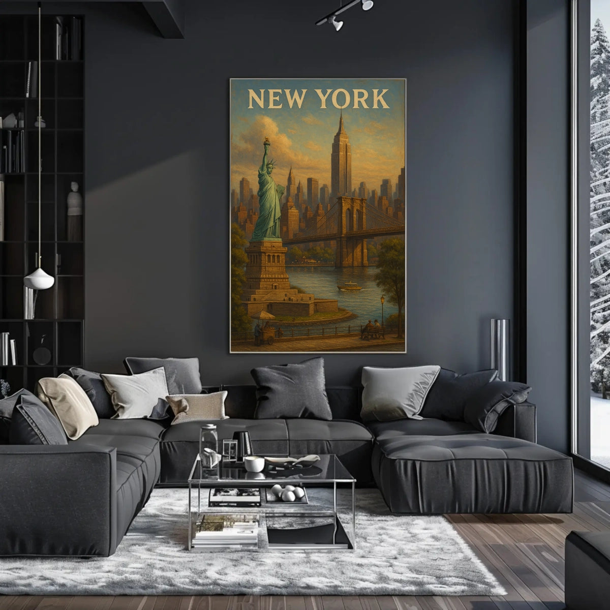 New York City Skyline Cityscape Poster Vintage Wall Art