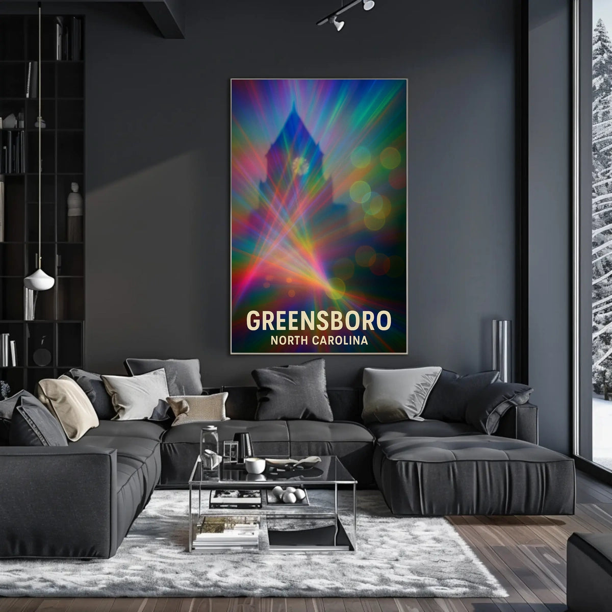 Greensboro North Carolina Vibrant Cityscape Travel Art Impressionism Urban Skyline Wanderlust Inspiration Poster