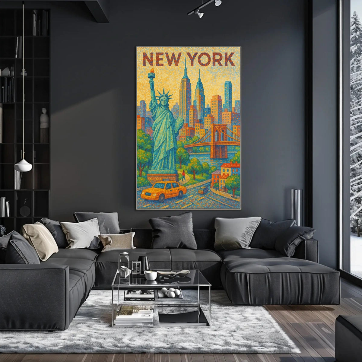 New York City Vibrant Pointillism Art Poster Modern Wall Art