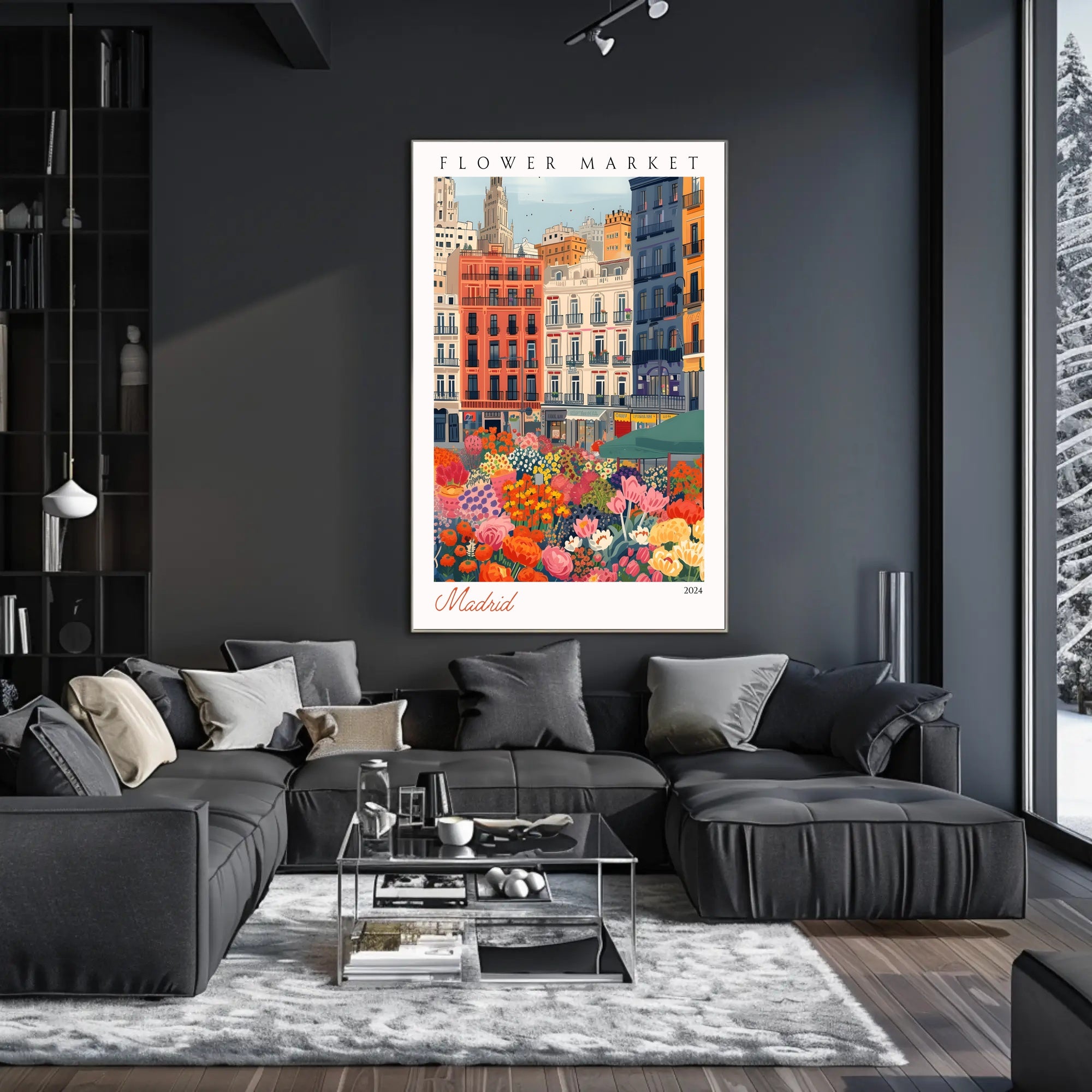 Vibrant Flower Market in Madrid Poster PosterGoat