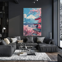 Mount Fuji Cherry Blossom Pagoda Art Print