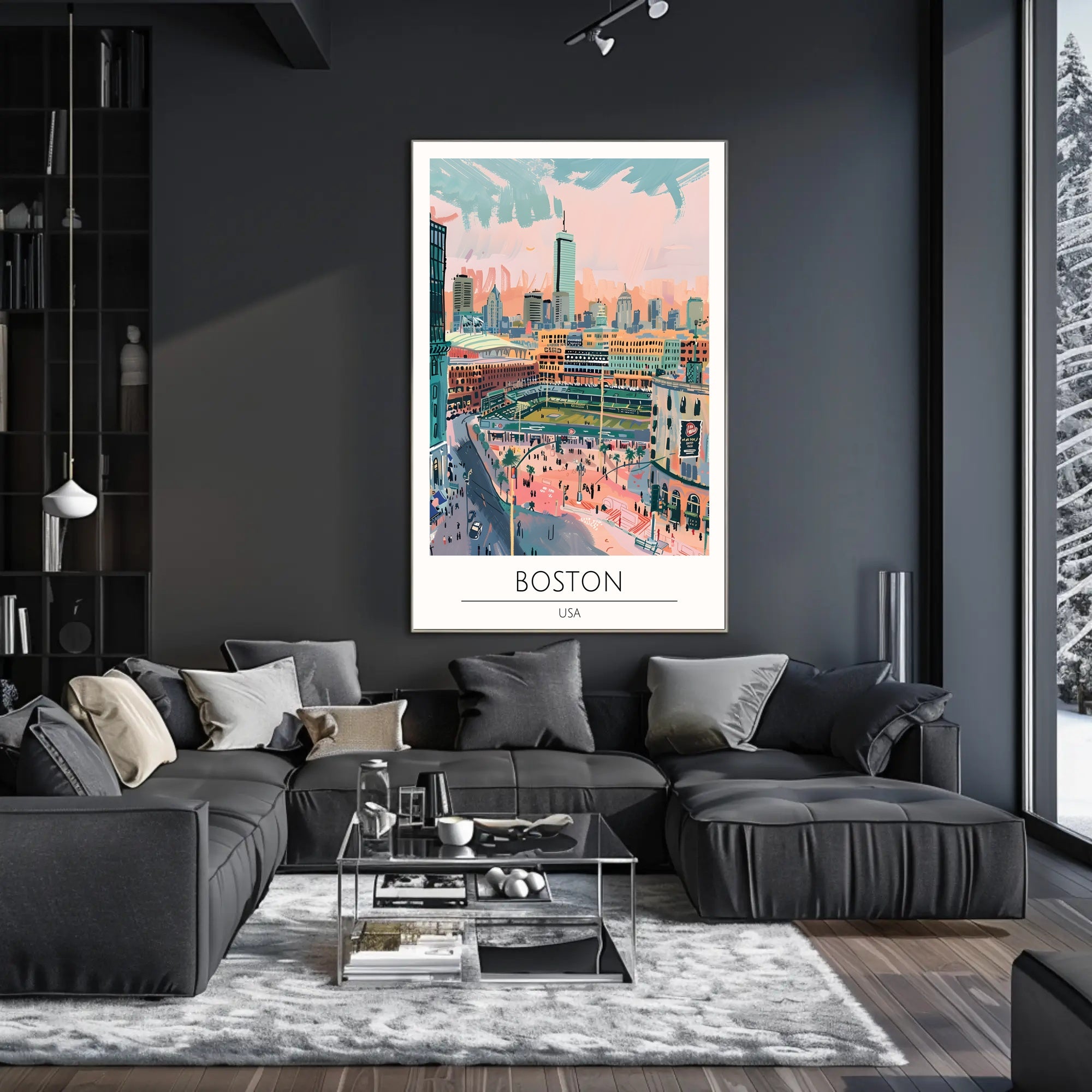 Boston Cityscape Illustration Poster PosterGoat
