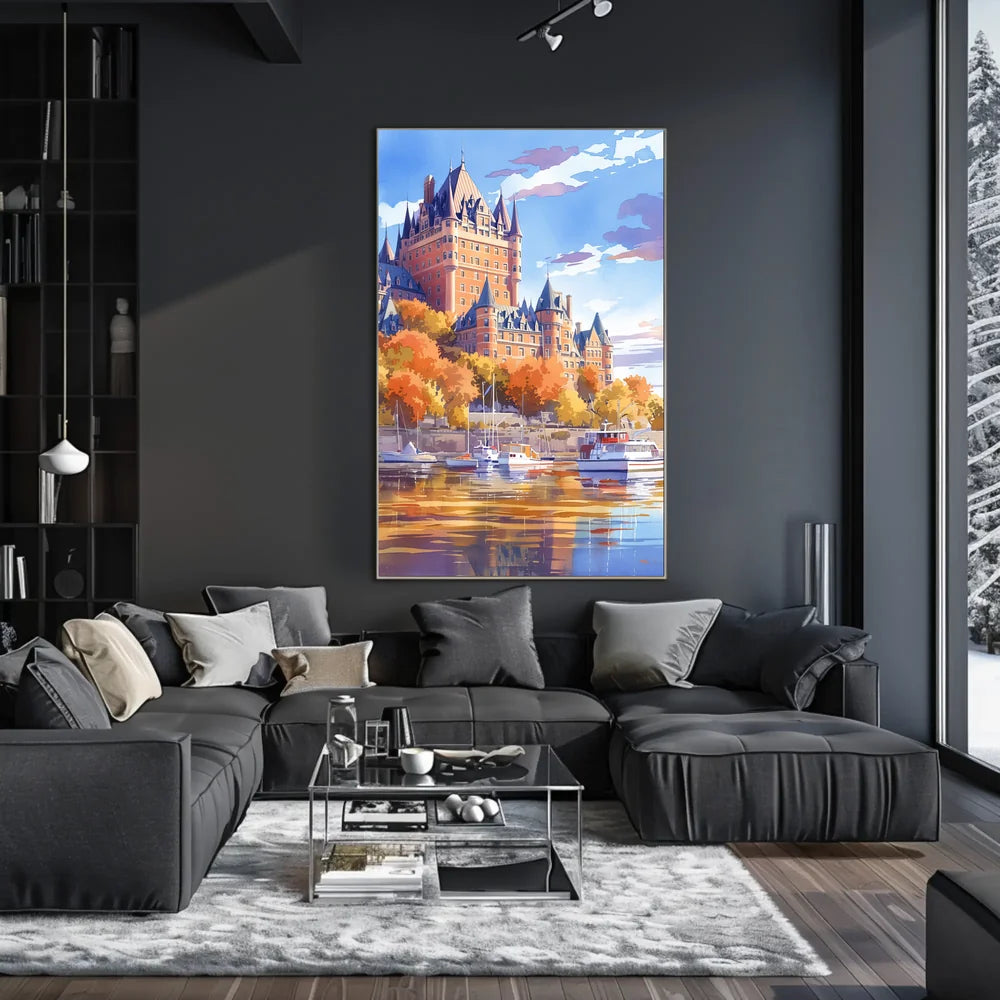 Historic Castle and Waterfront Autumn Art Poster