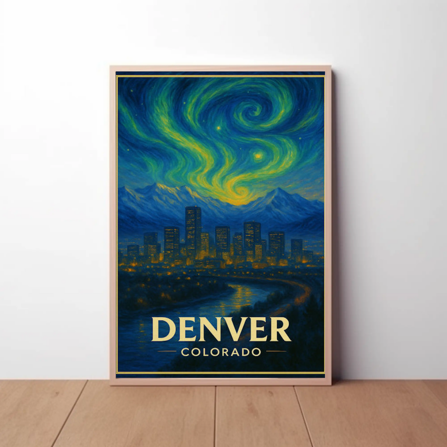 Denver Colorado Starry Night Mountainscape Travel Poster