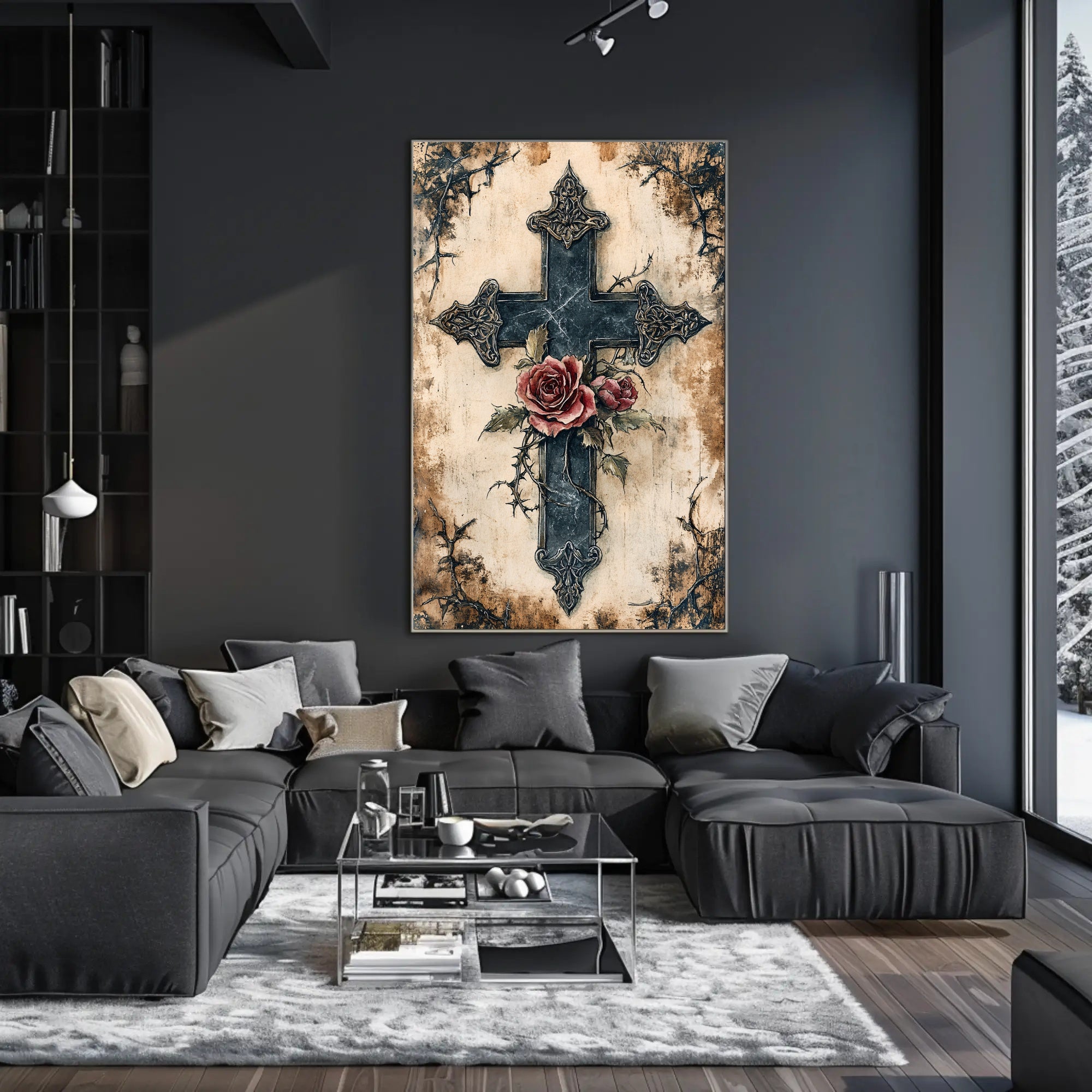 Roses And Cross Poster