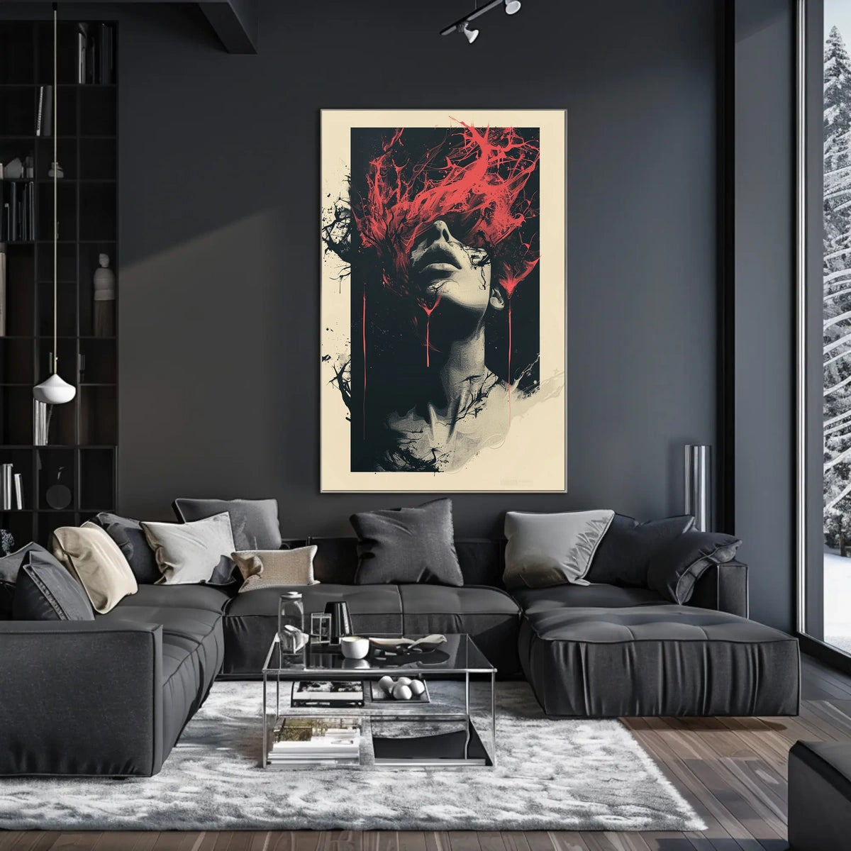Intense Surreal Red Abstract Face Art Poster
