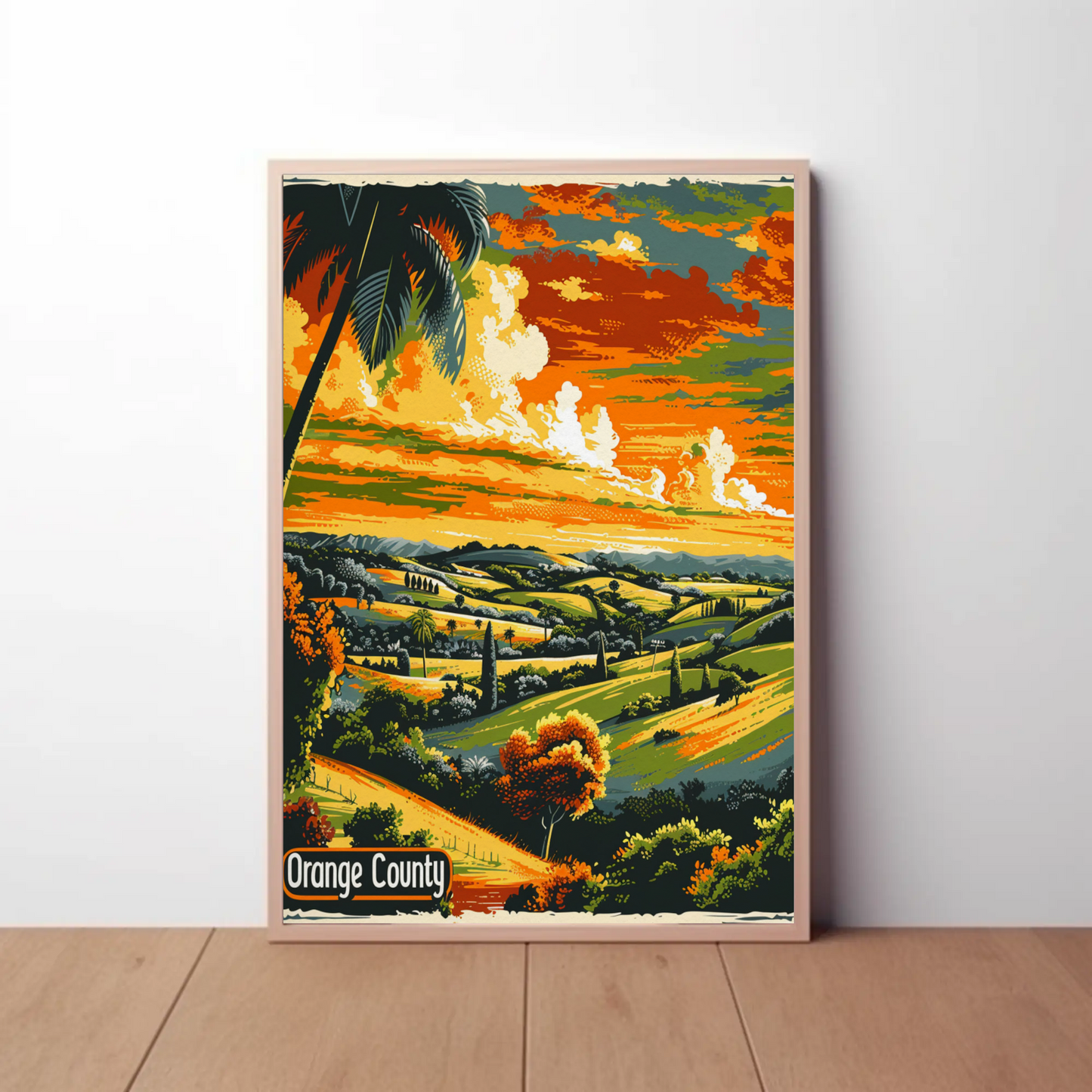 Orange County California Fields Sunset Travel Poster