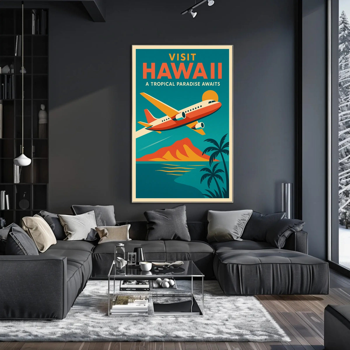 Hawaiian Adventure Scenic Flight Vintage Travel Poster