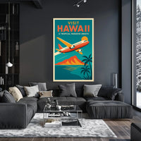 Hawaiian Adventure Scenic Flight Vintage Travel Poster
