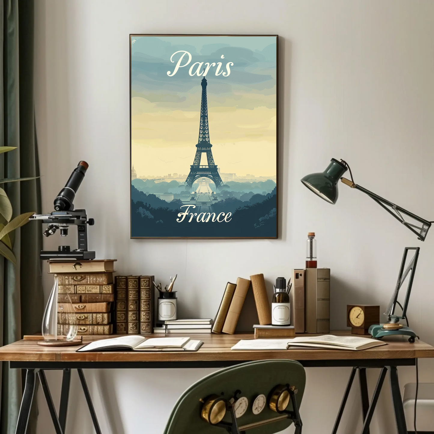 Paris, France - Eiffel Tower Vintage Style Poster