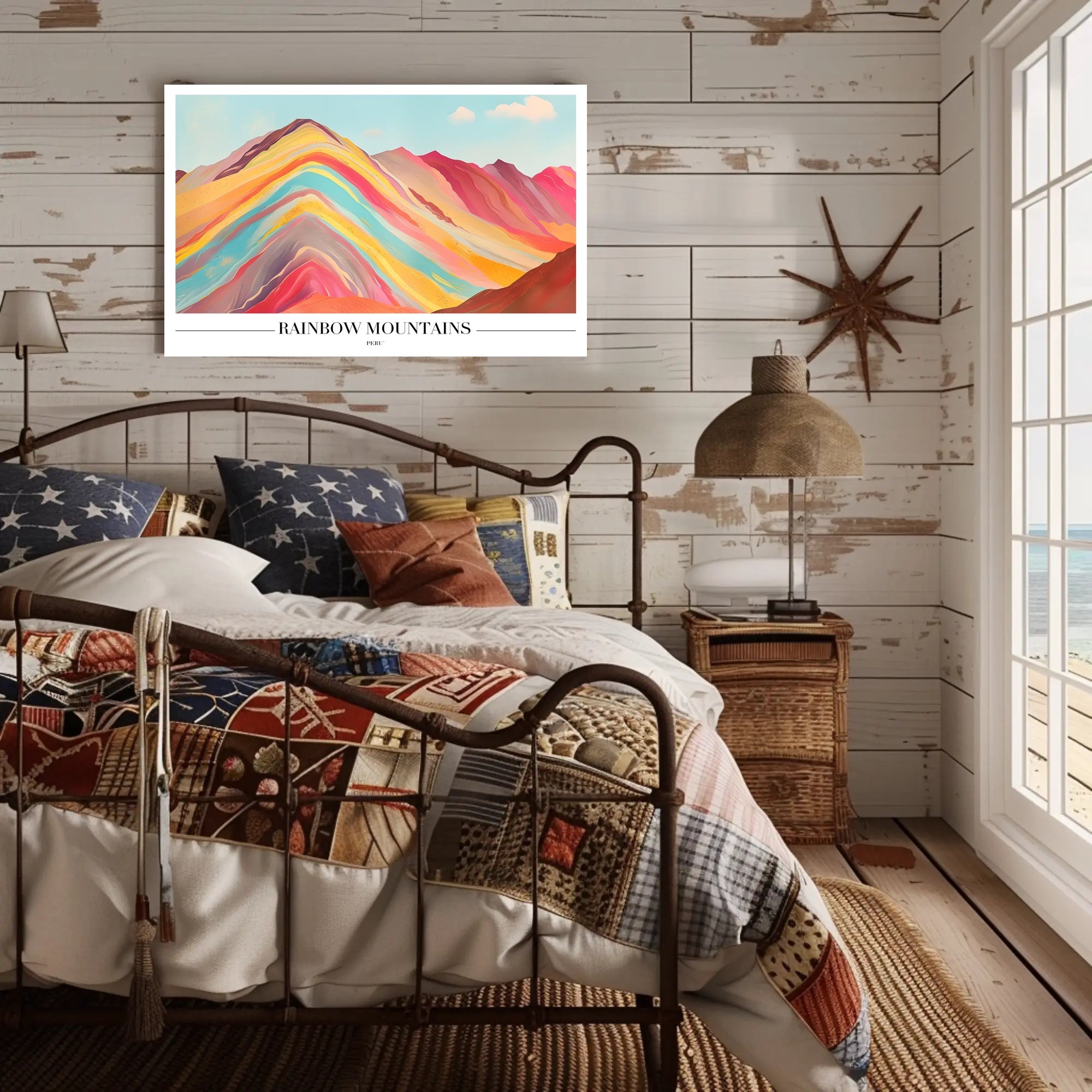 Vibrant Rainbow Mountains Abstract Artistic Poster