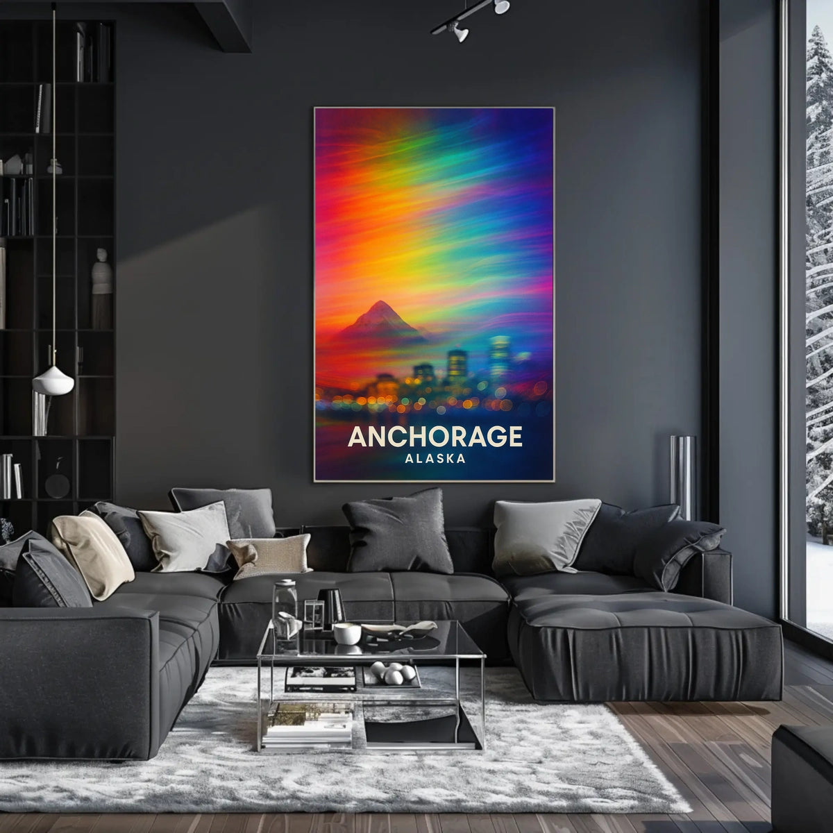 Anchorage Skyline Northern Lights Dreamlike Surreal Poster