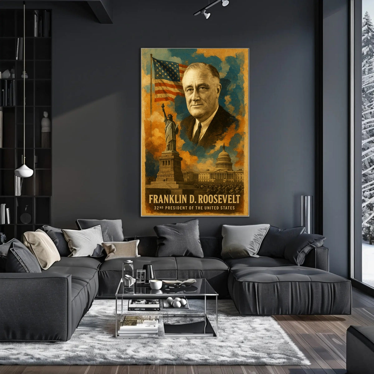 Franklin D. Roosevelt 32nd President of the United States Layered Digital Collage Poster