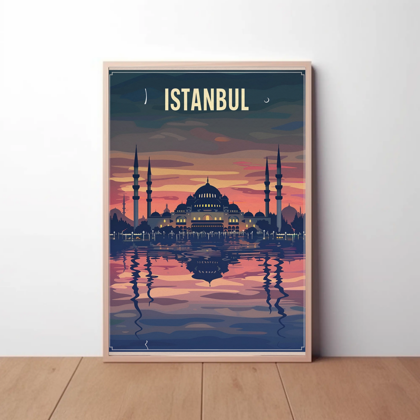 Istanbul Mosque Reflections Golden Twilight Water Travel Poster