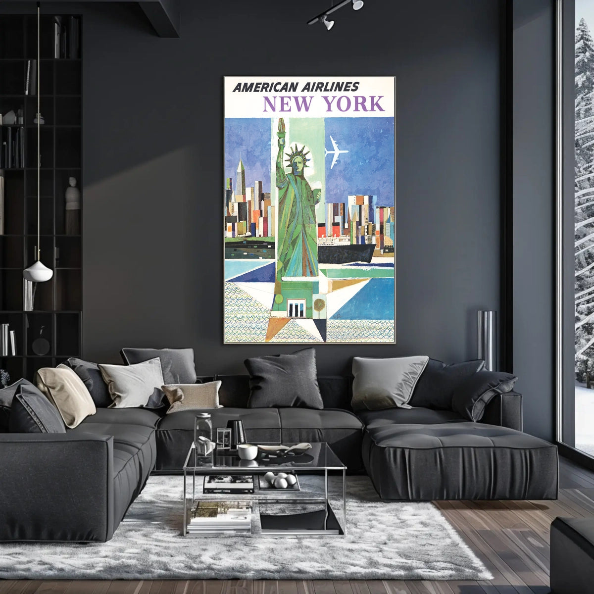 New York City Skyline Harbor Poster Vintage Wall Art
