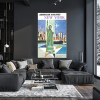 New York City Skyline Harbor Poster Vintage Wall Art