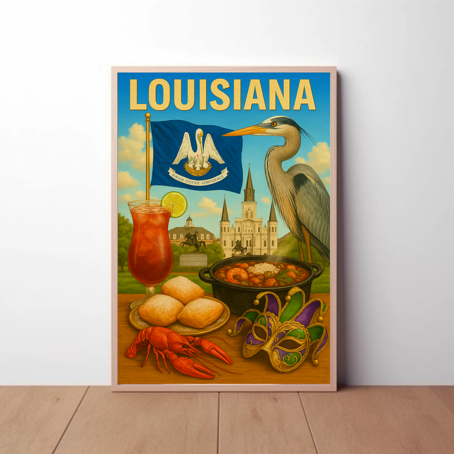 Louisiana Beignets Gator Mardi Gras Flag Food Travel Poster