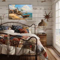 Serene Coastal Village Vintage Art Poster