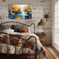 Serene Autumn Waterfall Impressionist Landscape Art Poster