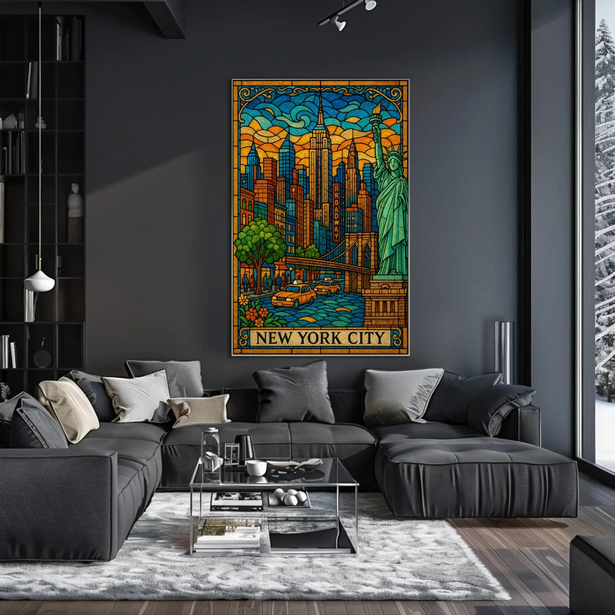New York City Stained Glass Skyline Poster Modern Wall Art