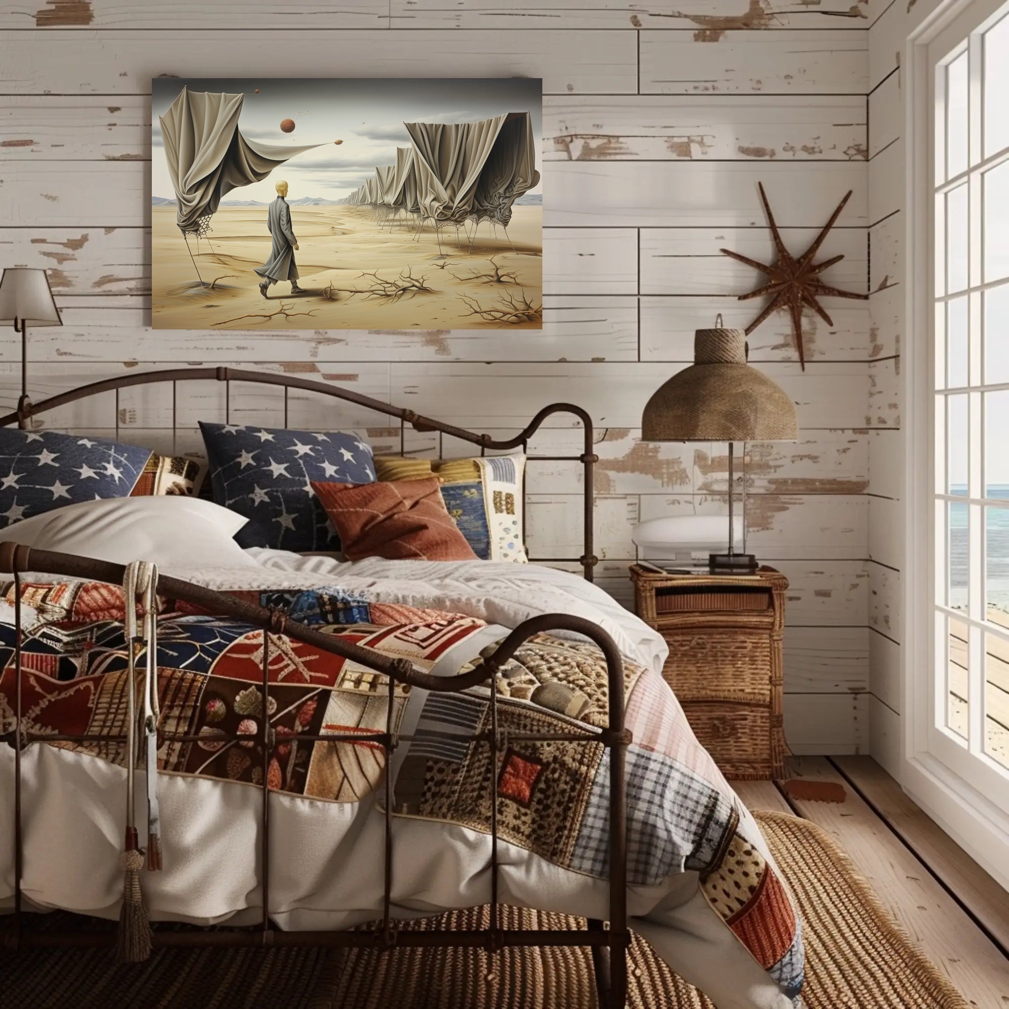 Desert Solitude: Surrealistic Sci-Fi Landscape Art Poster