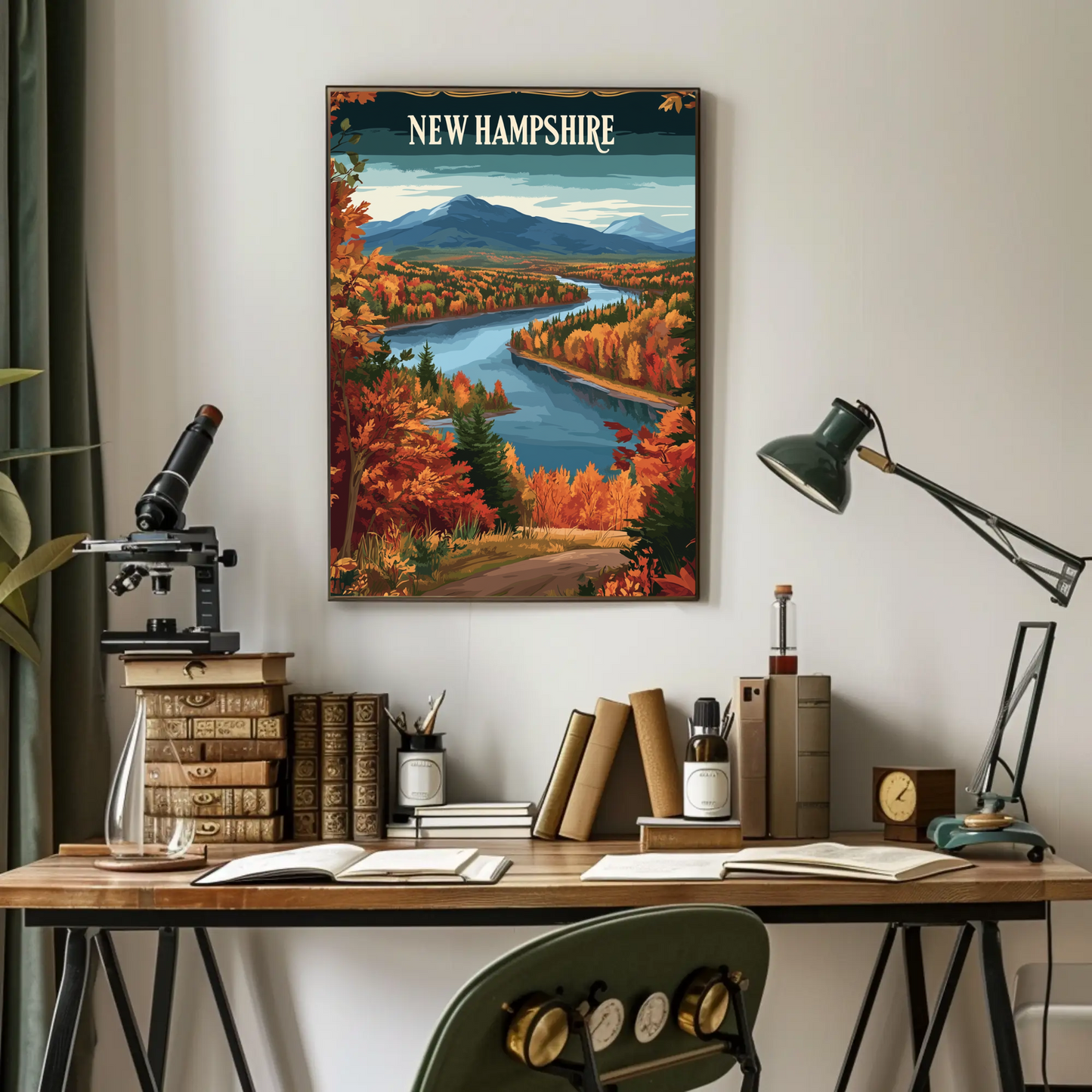 New Hampshire Autumn Vintage Style Poster