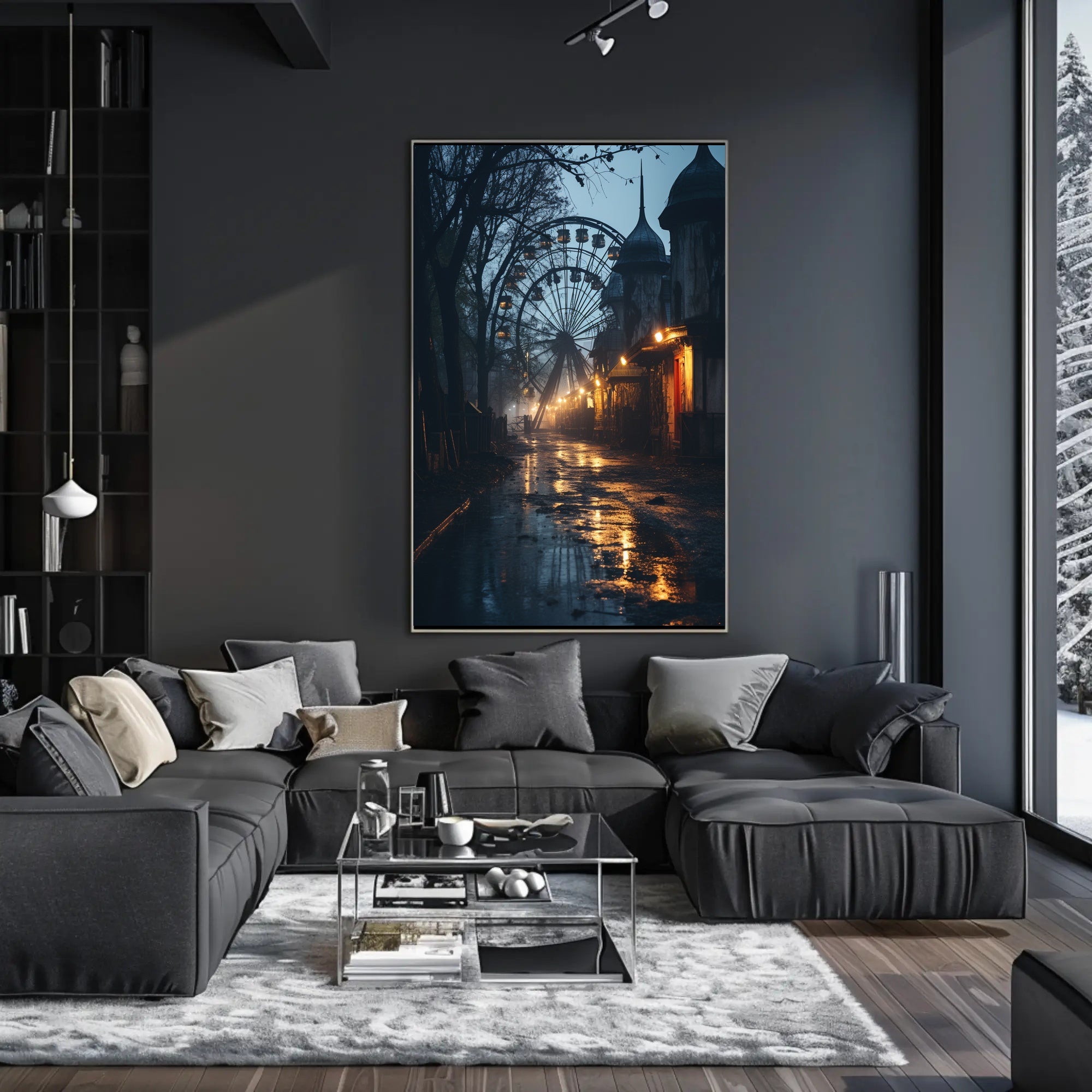 Eerie Abandoned Amusement Park Nostalgia - Abstract Artistic Poster