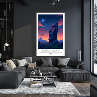 Easter Island Moai Under Starry Night Travel Poster