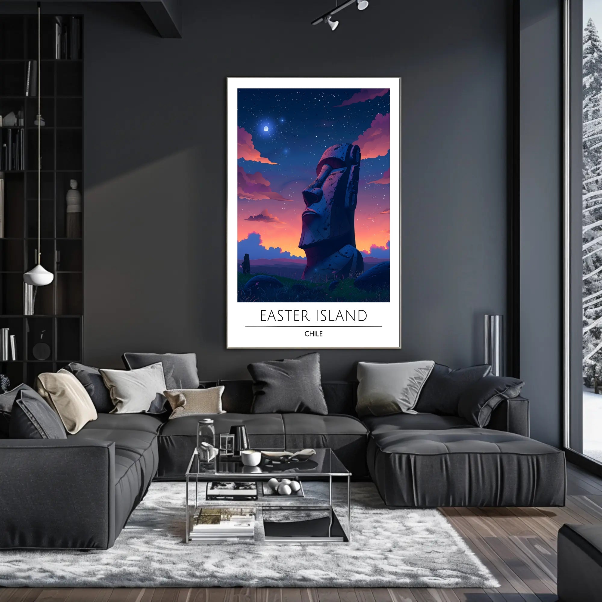 Easter Island Moai Under Starry Night Travel Poster