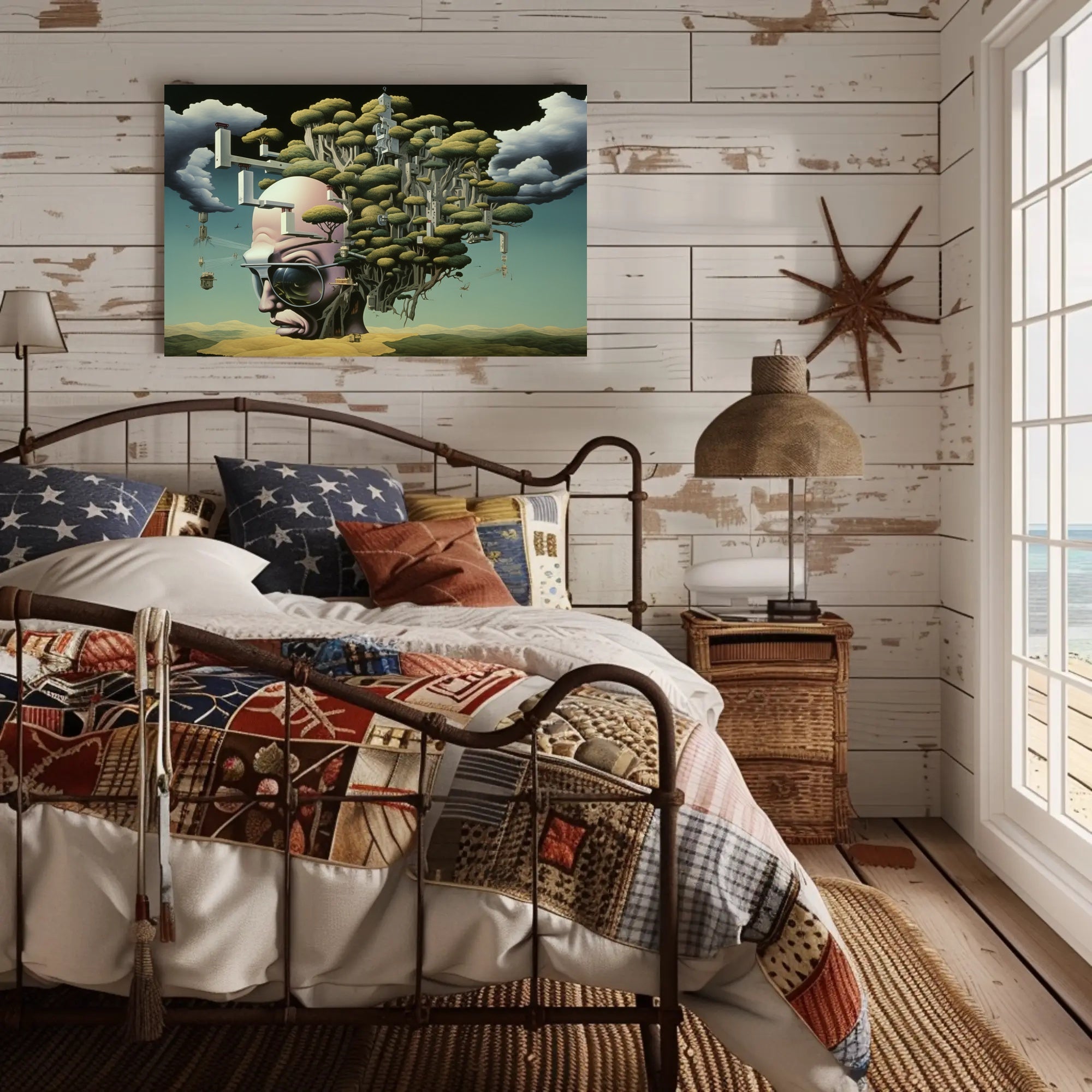 Surreal Cityscape with Tree of Imagination Artistic Poster