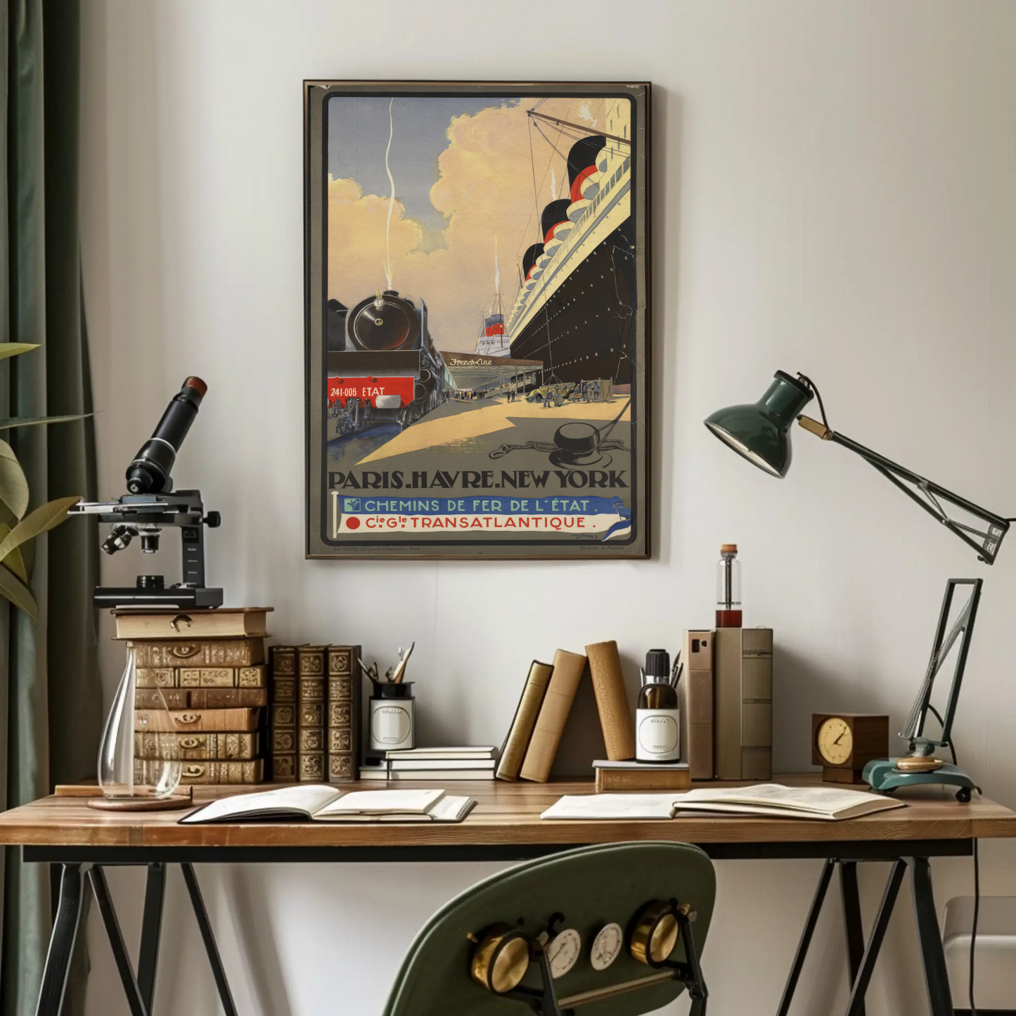 Paris To New York Vintage Travel Poster Railway Ocean