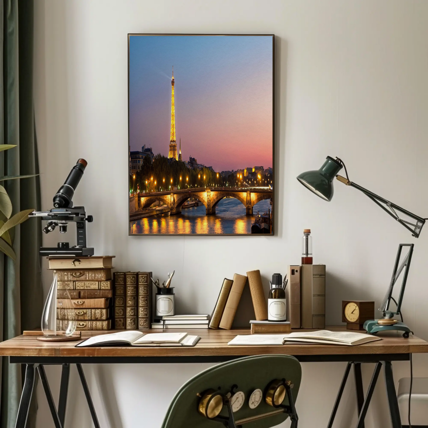 Eiffel Tower at Sunset – Bridge and Lights