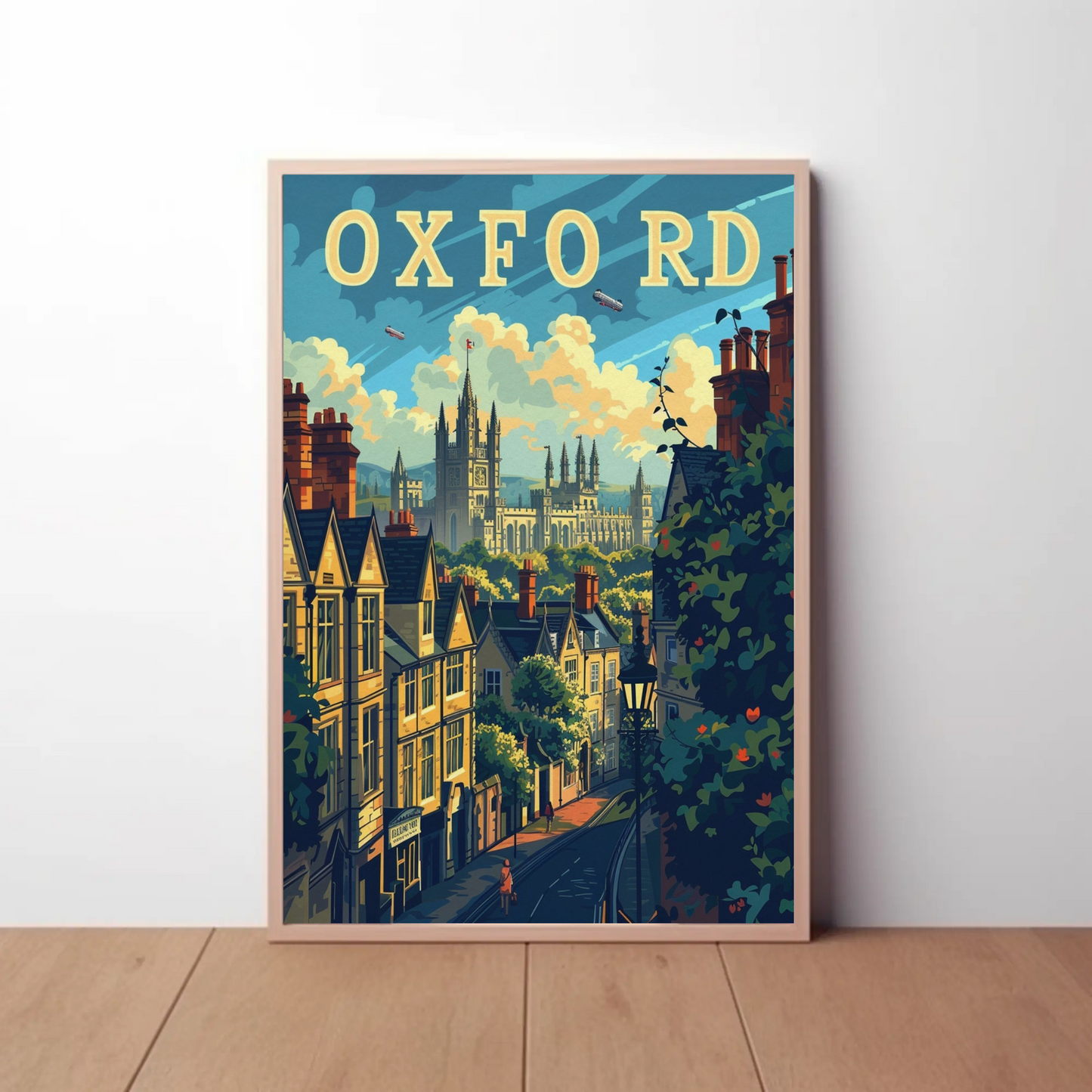 Oxford England University Spires Rooftops Travel Poster