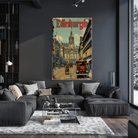 Historic Edinburgh Street Scene Vintage Urban Cityscape Poster