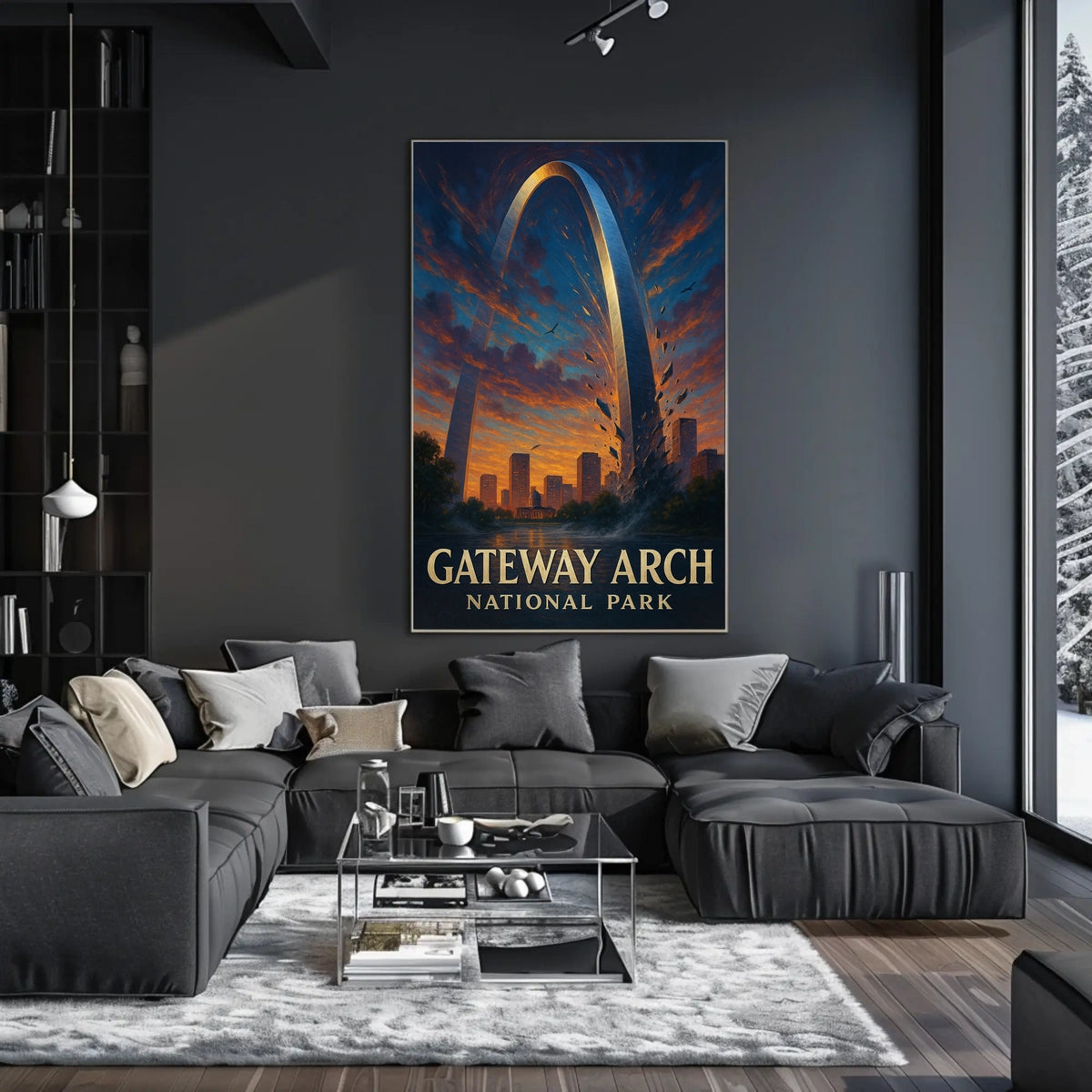 Gateway Arch Sunset Cityscape: Urban or Cityscape Poster
