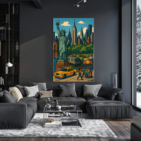 New York City Skyline Poster Vintage Travel Wall Art
