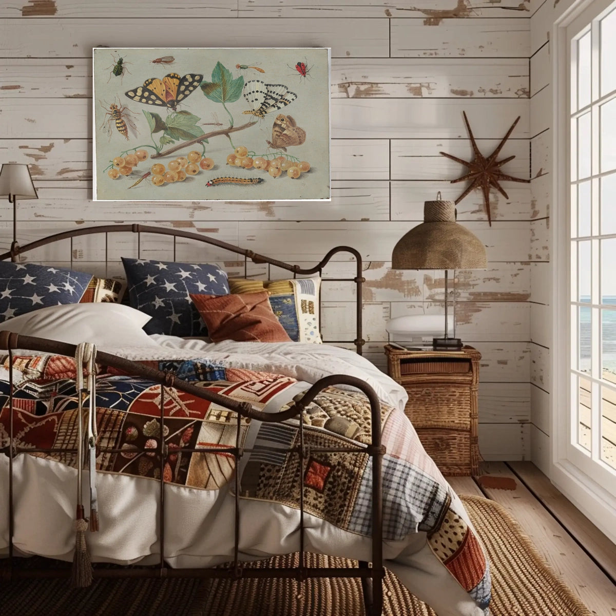 Insect and Foliage Vintage Botanical Illustration Educational Poster