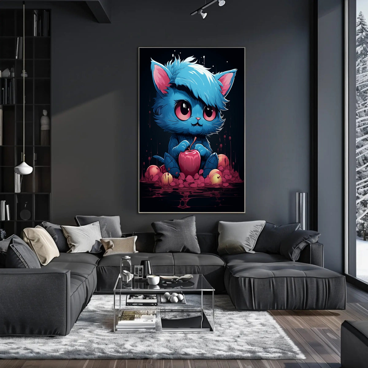 Enigmatic Blue Cat With Apple Poster