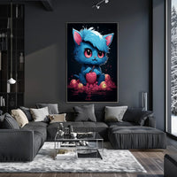 Enigmatic Blue Cat With Apple Poster