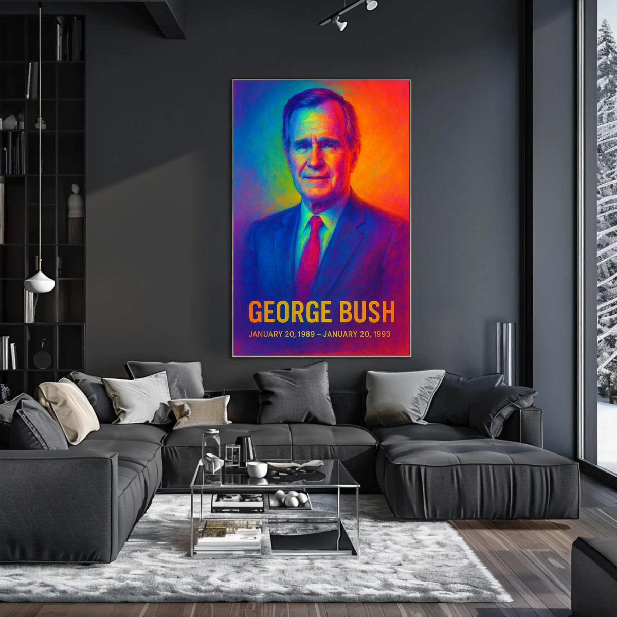 George H. W. Bush 41st President of the United States Neon Gradient Overlay Poster