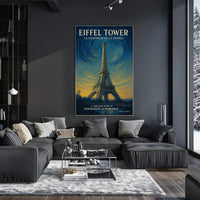 Eiffel Tower Under Starry Sky: Vintage Travel Poster