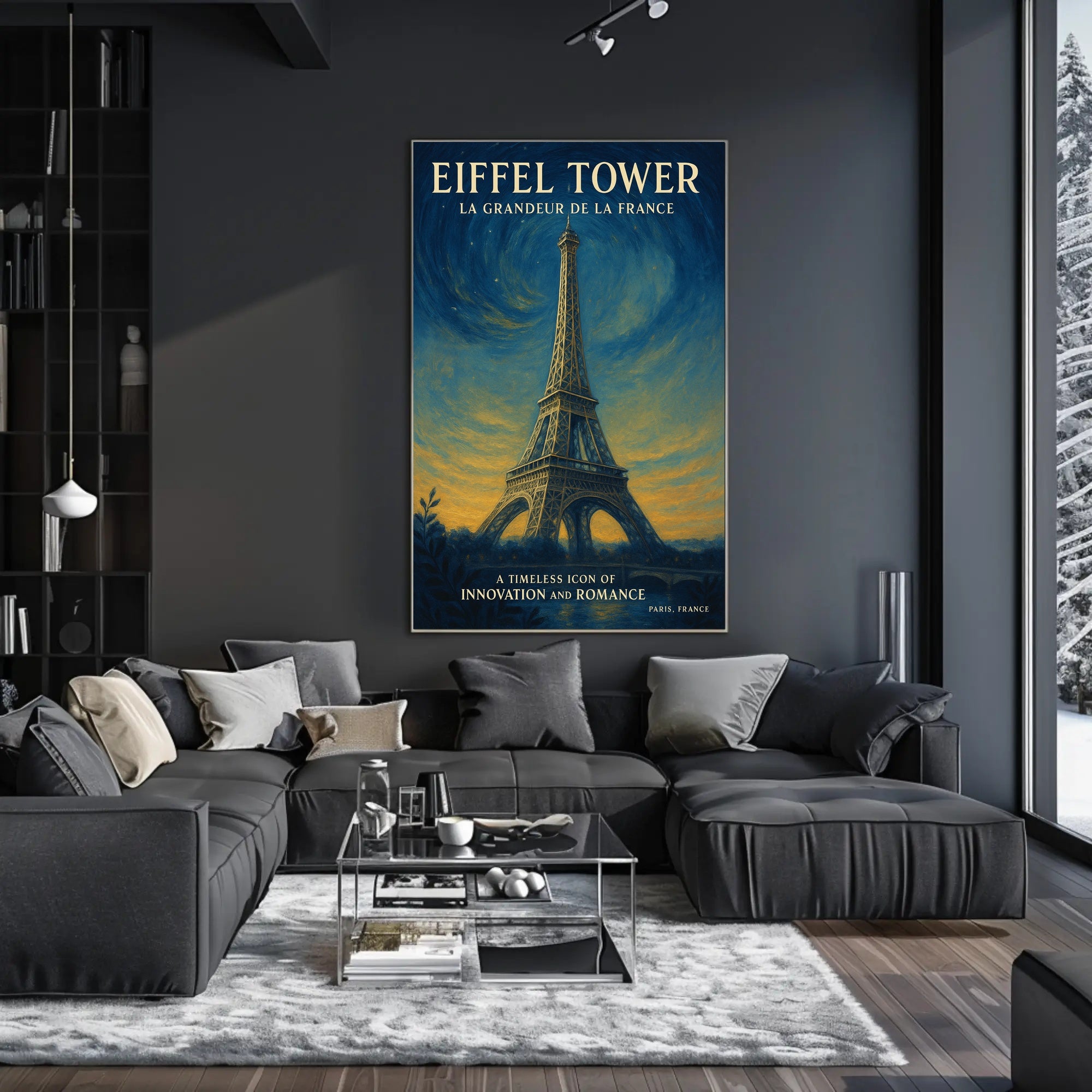 Eiffel Tower Under Starry Sky: Vintage Travel Poster