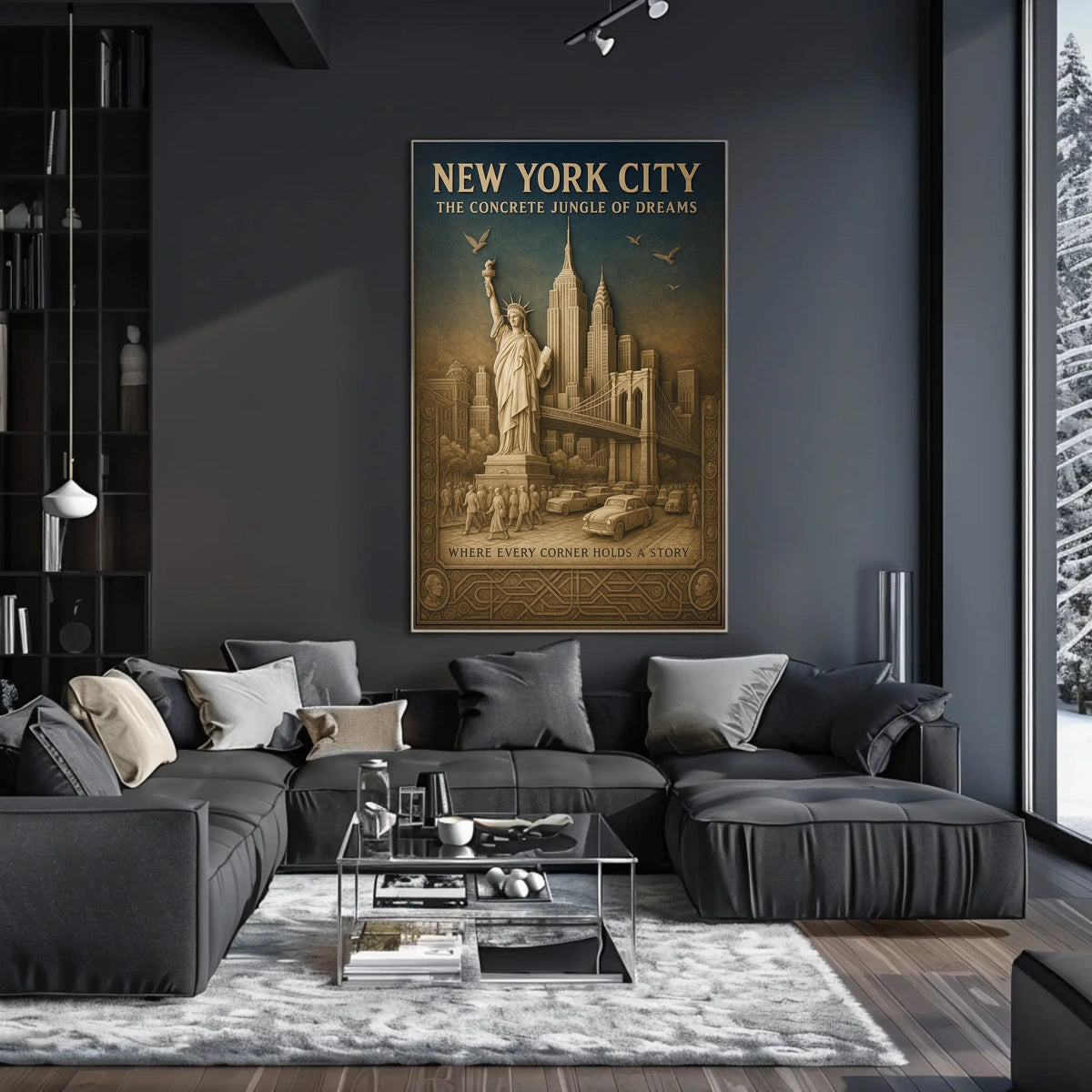 New York City Landmarks Cityscape Poster Vintage Wall Art